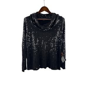 Women’s Iman Large Black Sequin Cowelneck Sweater
